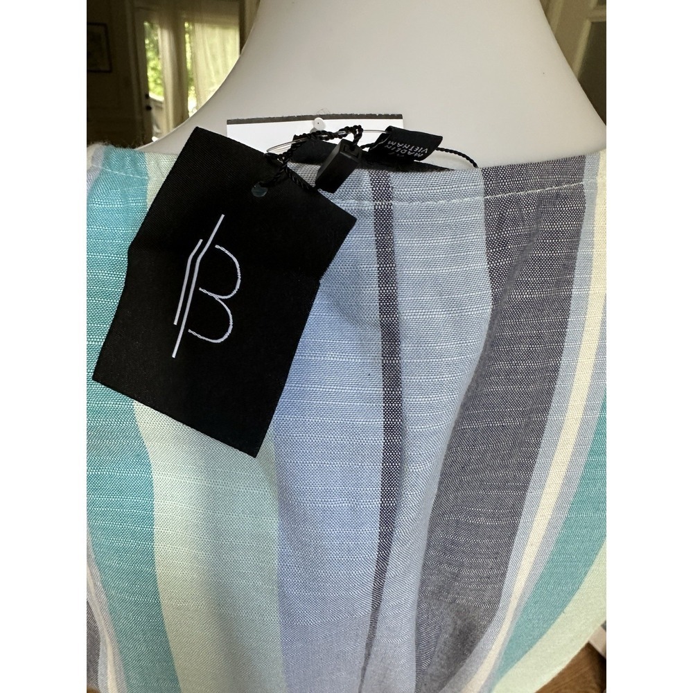 B Collection by Bobeau Orna Wrap Dress Blue Striped Midi Sleeveless M - Picture 11 of 12